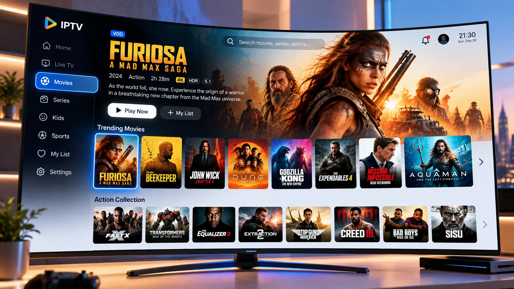 Desktop-PC mit geöffnetem Mediaplayer für IPTV